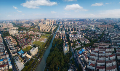 Fototapeta premium Aerial photography of Zhangjiagang city scenery