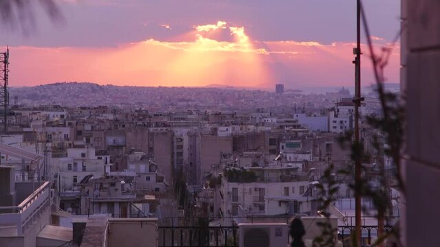 Amazing sunset over Athens, Greece.