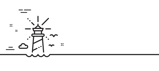 Lighthouse line icon. Beacon tower sign. Searchlight building symbol. Minimal line illustration background. Lighthouse line icon pattern banner. White web template concept. Vector