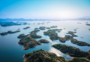 Aerial photography of the natural scenery of Hangzhou Qiandao Lake