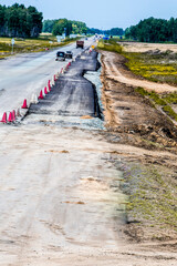 Truck drive on road construction