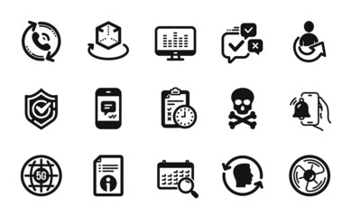 Vector set of Music making, Online voting and Technical info icons simple set. Face id, Augmented reality and Alarm clock icons. Exam time, Confirmed and Call center signs. Vector