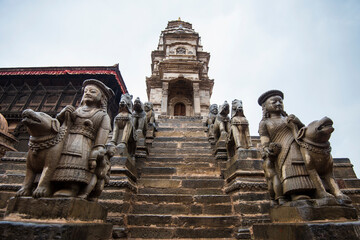Kathmandu,Nepal,04,20,2019.Bhaktapur Durbar Square is royal palace of the old Bhaktapur Kingdom.It is one of three Durbar Squares in the Kathmandu Valley in Nepal,all are UNESCO World Heritage Sites.