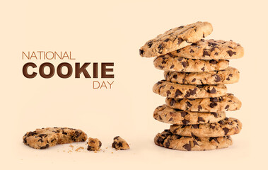National Cookie Day poster with yummy freshly chocolate chip cookies - Powered by Adobe
