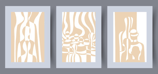 Printable wall art vector poster set. Hand drawn minimalism design for scandinavian interior.