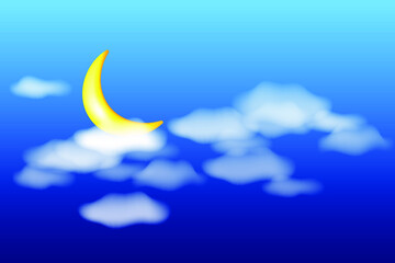Plakat Night sky. White clouds and crescent on blue background