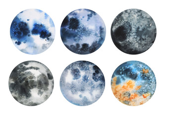 Obraz premium Watercolor aquarelle planet set isolated in white background background. Moon full phase