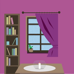 bathroom interior with window and flowers winter