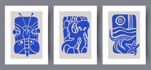 Printable wall art vector poster set. Hand drawn minimalism design for scandinavian interior.