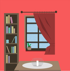 bathroom interior with window and flowers winter