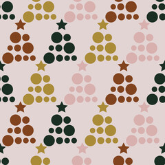 Seamless pattern with christmas tree made of dots. Christmas background in pastel color. Cute wrapper paper, wallpapers, textile prints.Vector illustration