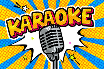 Karaoke lettering in Pop-art stile with retro microphone.