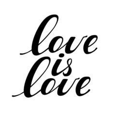 Love is love hand drawn lettering phrase vector illustration. Positive quote can be used for t-shirt print, label, badge, sticker, banner or greeting card design