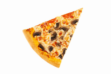 Isolated slice of pizza with mushrooms