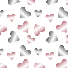 Seamless Vector Hand Drawn Hearts Pattern with silver and pink gold hearts