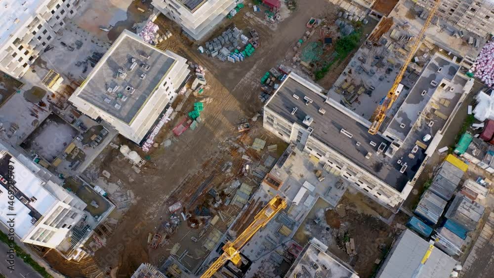 Wall mural Building site in Siekierki area of Warsaw city, Poland, 4k drone footage