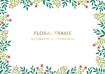 Floral Frame, Decorative Template, Leaves and Flower on White Background