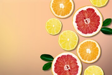 Summer composition made from oranges, lemon or lime on pastel background. Fruit minimal concept.