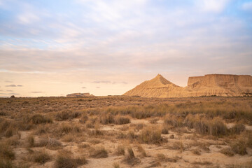 Fototapeta na wymiar red sunset in Bardenas Reales desert in Navarre, Spain