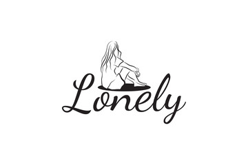 lonely girl vector illustration with hand drawn style and stylish lettering.