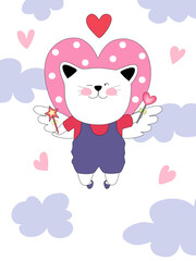 Collection Happy Valentine's Day with cute cats. Design a Valentine-themed doodle style for cards, posters, backgrounds, t-shirt designs, digital prints, covers, pillow, decoration, mugs  and more 