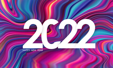 Vector illustration: Number of 2022. Happy new year. Colorful flow background Trendy design.