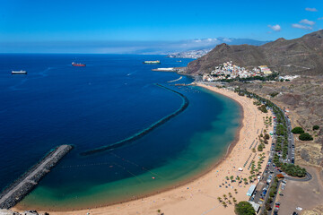 Las Teresitas beach, with the Teide volcano in the background, in Santa Cruz. Tenerife. Canary Islands.