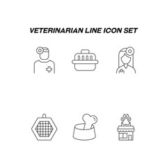 Industry concept. Collection of modern high quality veterinarian line icons. Editable stroke. Premiul linear symbols of veterinarian, cat carrier, bone in bowl, vet clinic