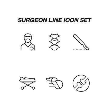 Industry concept. Collection of modern high quality surgeon line icons. Editable stroke. Premiul linear symbols of spine, surgery, patient, anesthesia, knuckle, surgeon
