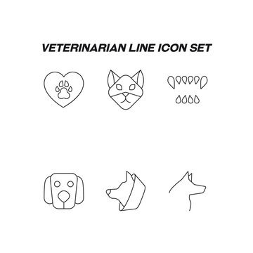 Industry concept. Collection of modern high quality veterinarian line icons. Editable stroke. Premiul linear symbols of cat, dog, collar, animal teeth, paw, heart