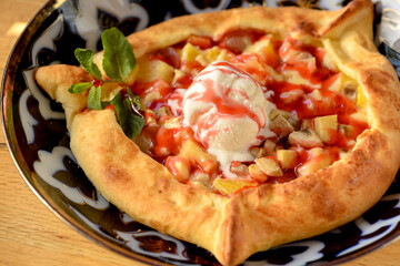 sweet khachapuri with ice cream
