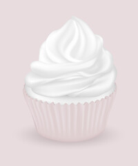 Cupcake with white cream. Vector illustration. 3d realistic.