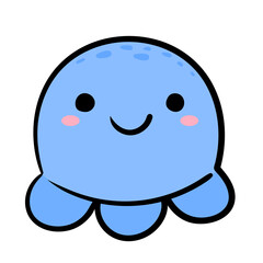 octopus cute character icon. Hand drawn vector illustration.
