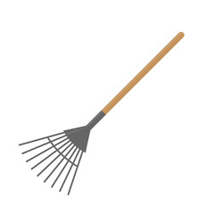 Garden rake with wooden handle. Gardening tool in flat style. Isolated vector illustration