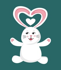 Funny cute white rabbit. Illustration of a character. Vector illustration in a flat style.