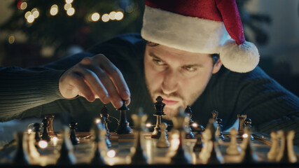 Boy Plays Chess on Christmas Mood