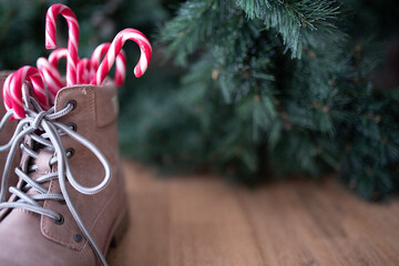 children's shoes with candy canes for st nicholas day