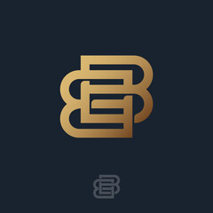 Two letters B, double letter B. B and B monogram consist of crossed gold letters. Emblem for label, packaging, luxury gifts store, business, clothes or jewelry.
