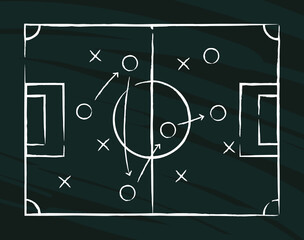 Soccer tactics scheme. Football gaming chalkboard tactics visualization strategies garish vector design picture