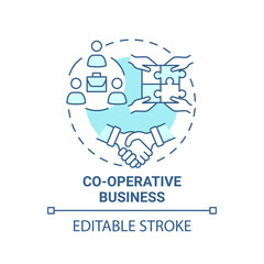 Co operative business blue concept icon. Social entrepreneurship type abstract idea thin line illustration. Co ops members own and run company. Vector isolated outline color drawing. Editable stroke