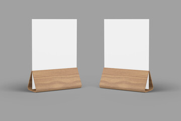 Blank table tent isolated on a grey background. 3D Promotional Table Tent Mockup Template for A4 display. Cards to advertise your business or promote special sales. Marketing materials. 3d rendering.