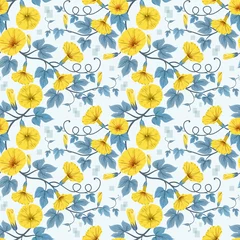 Poster Im Rahmen Yellow flowers and leaf seamless pattern. This pattern can use for fabric textile wallpaper © teerawat