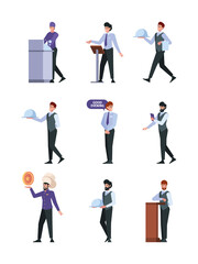 Restaurant stuff. Chef waiter cook personal for preparing food gastronomy garish vector flat people
