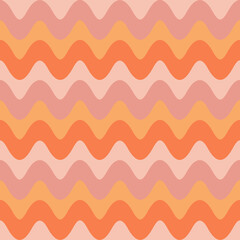Abstract seamless retro style waves pattern in pink, orange, pastel pink and pastel orange colors - 469306940