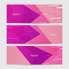 Modern pink purple abstract wide web banner background with geometric triangle shapes. Vector digital technology futuristic abstract graphic design banner pattern background template.