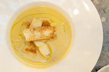 chickpeas soup white plate