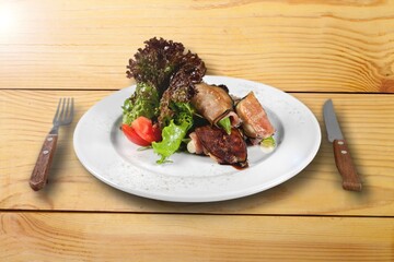 Tasty hot meatballs on a desk, food concept