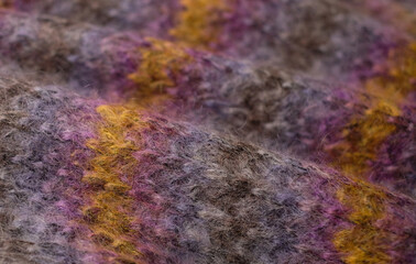 Woolen natural texture, knitted textile background, close-up