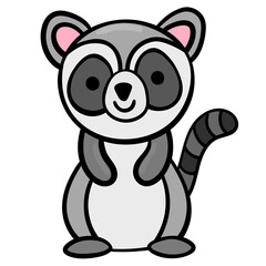 raccoon cute character icon. Hand drawn vector illustration.