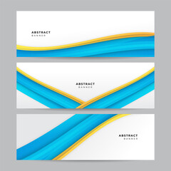 Naklejka premium Colorful blue yellow white vibrant web banner background template with abstract shapes. Collection of horizontal banners with gradient colors and abstract geometric backdrop. Header web design.